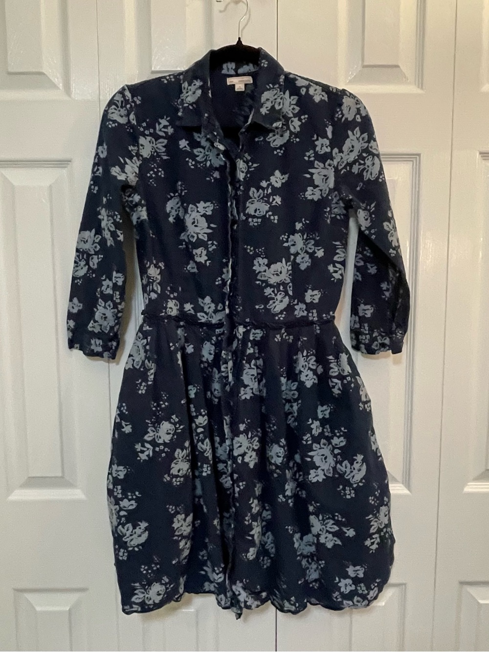 GAP FALL Navy Blue Floral Midi Shirt Dress Women S Cottagecore, twee, romantic